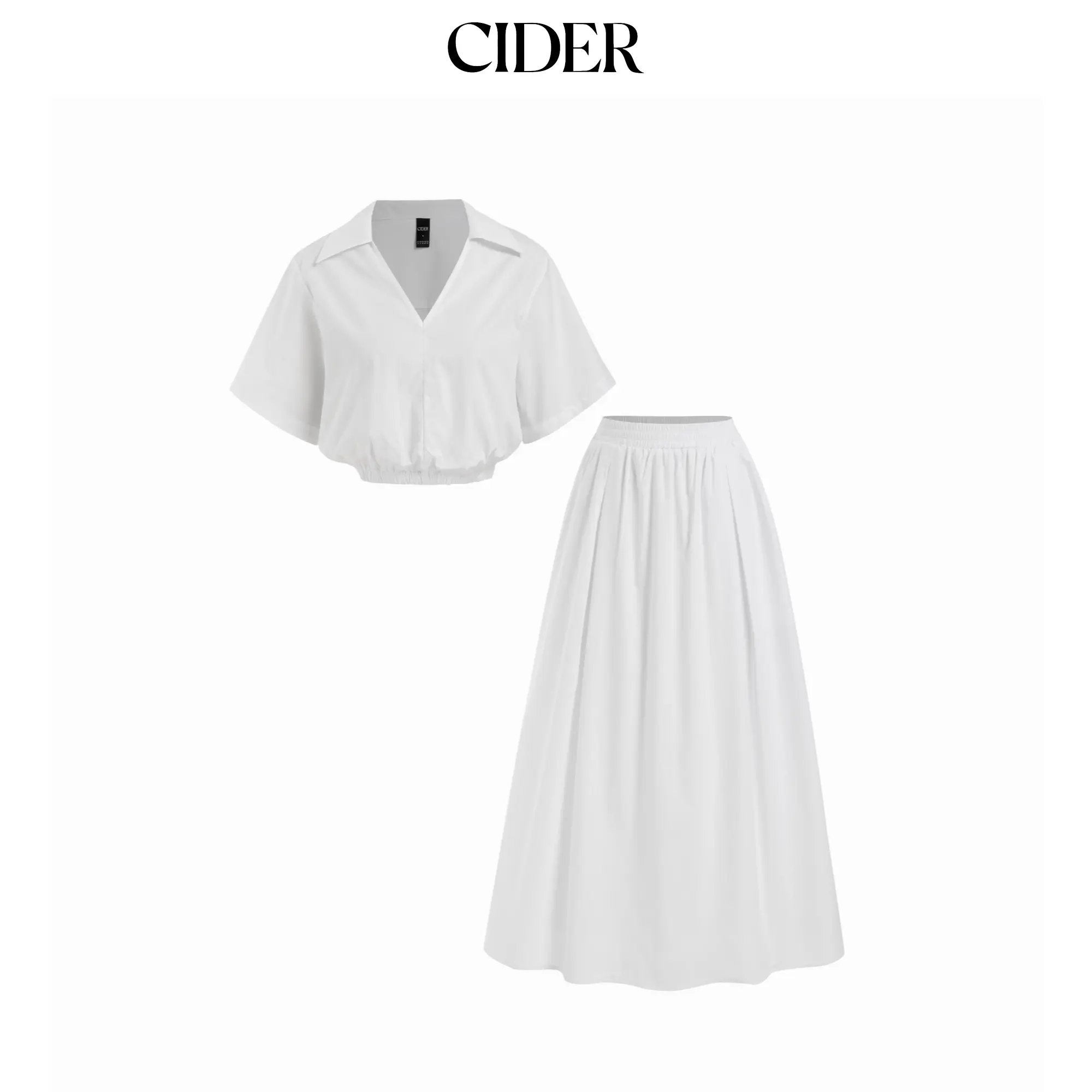 Cider V-Neck Short Sleeve Top & Mid Rise Flared Maxi Skirt Set