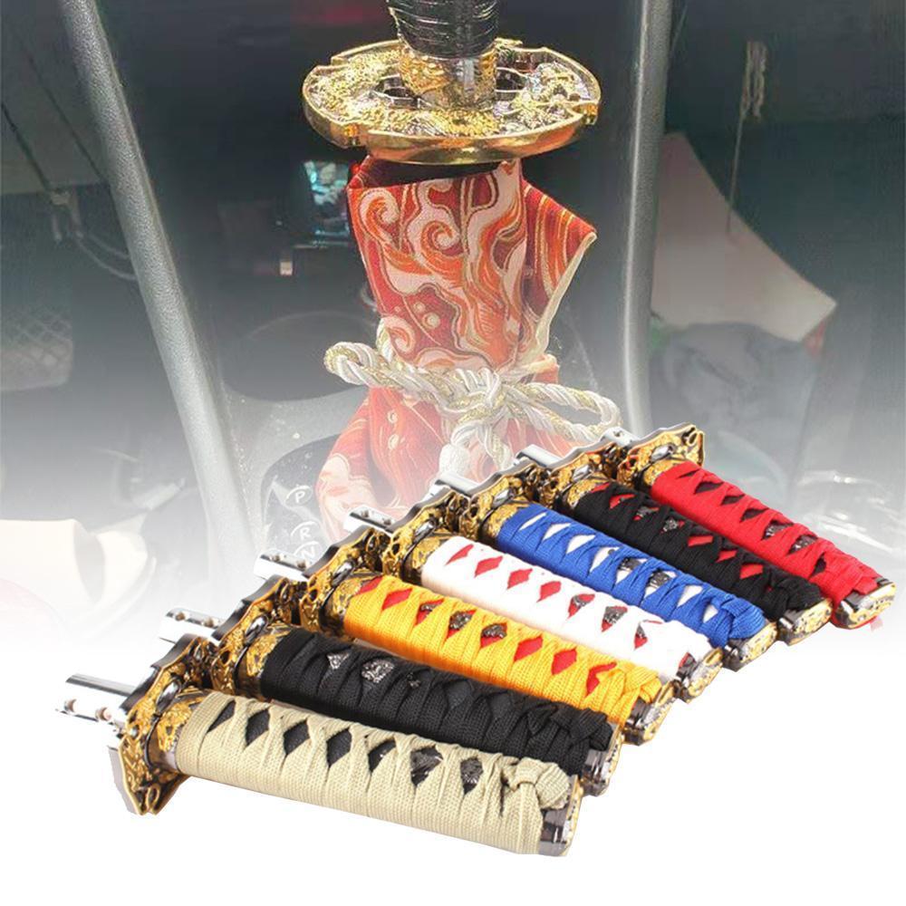 Universal Car Accessories Pattern Style Canvas Katana Shift Lever Knob Cover Dust Cover Racing Samurai Sword Shift Knob Collars