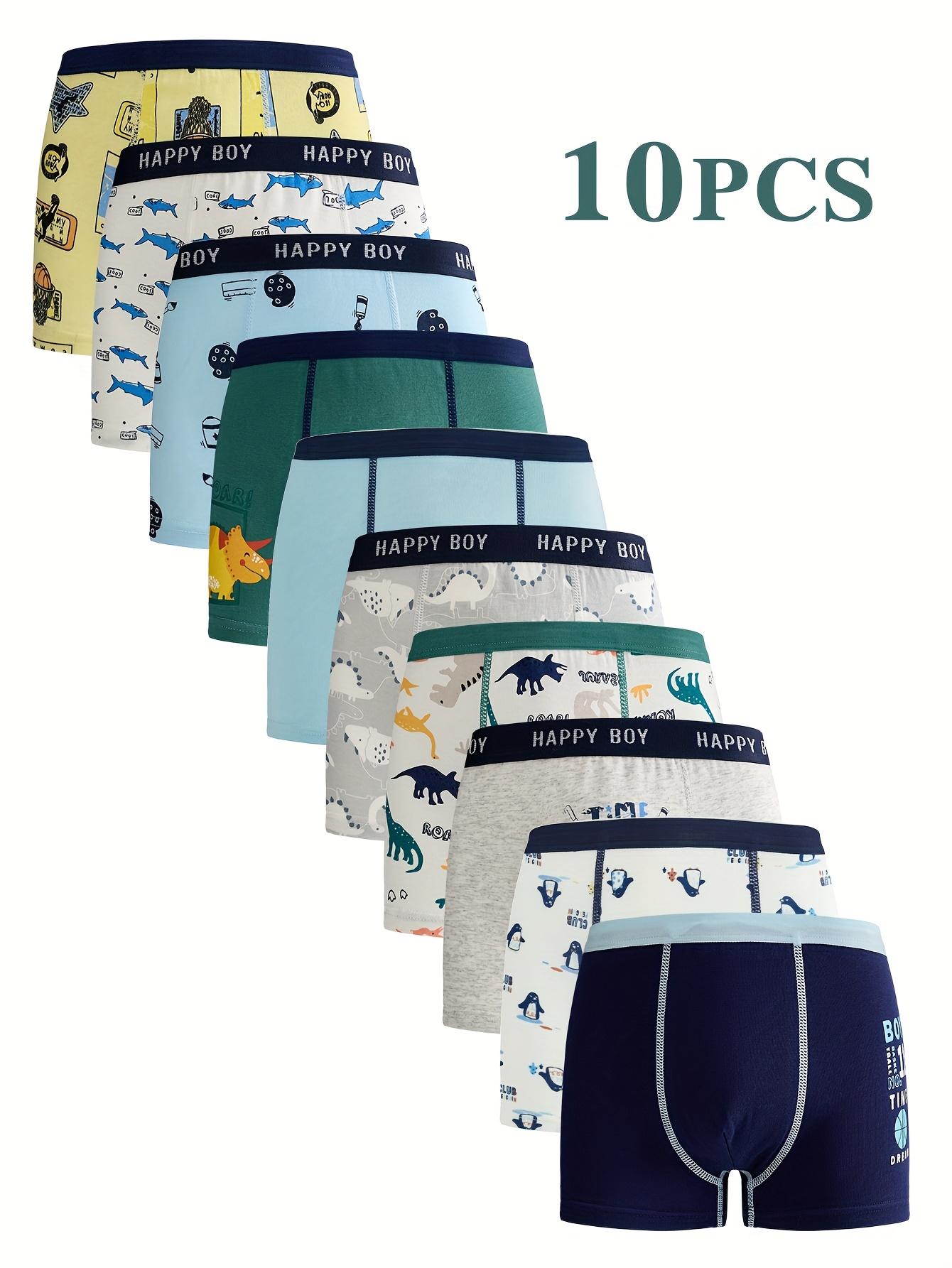10 Pack Boys Underwear 3-15 Years Cute Cartoon Dinosaur Print Boxer Briefs Breathable Stretch Waistband All Season Comfort Full Body Patterns Plaid Stripes Camo Floral