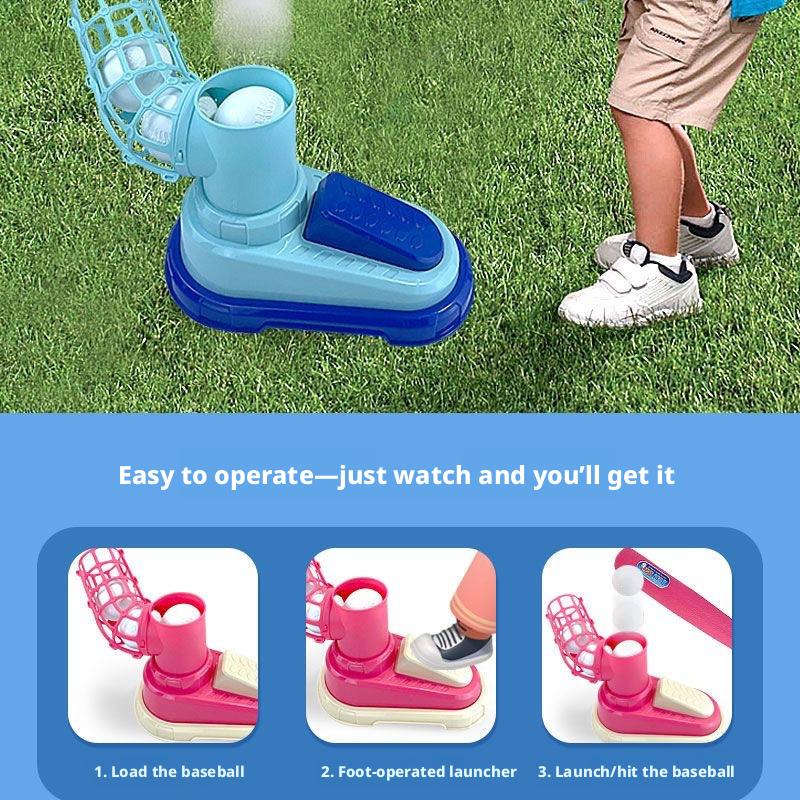 Fun Launcher Baseball Toy for Kids – Pop-Up Pitching Machine with Bat & 3 Balls – Outdoor Sports Game, Gift for Boys & Girls Ages 3-8,Children's foot-operated catapult baseball training machine, automatic baseball launcher for indoor and outdoor sports