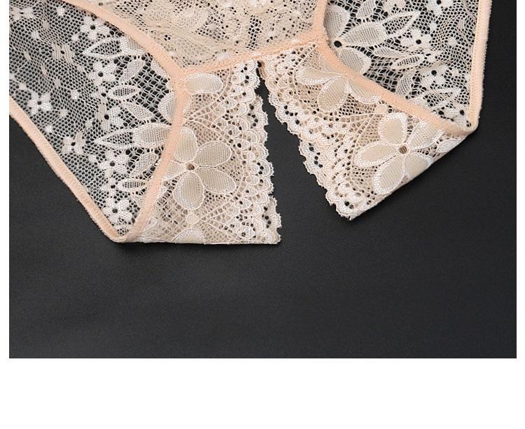 Women's Open Crotch Panties Low Waist Sexy Lace Transparent No-Remove Plus Size Briefs