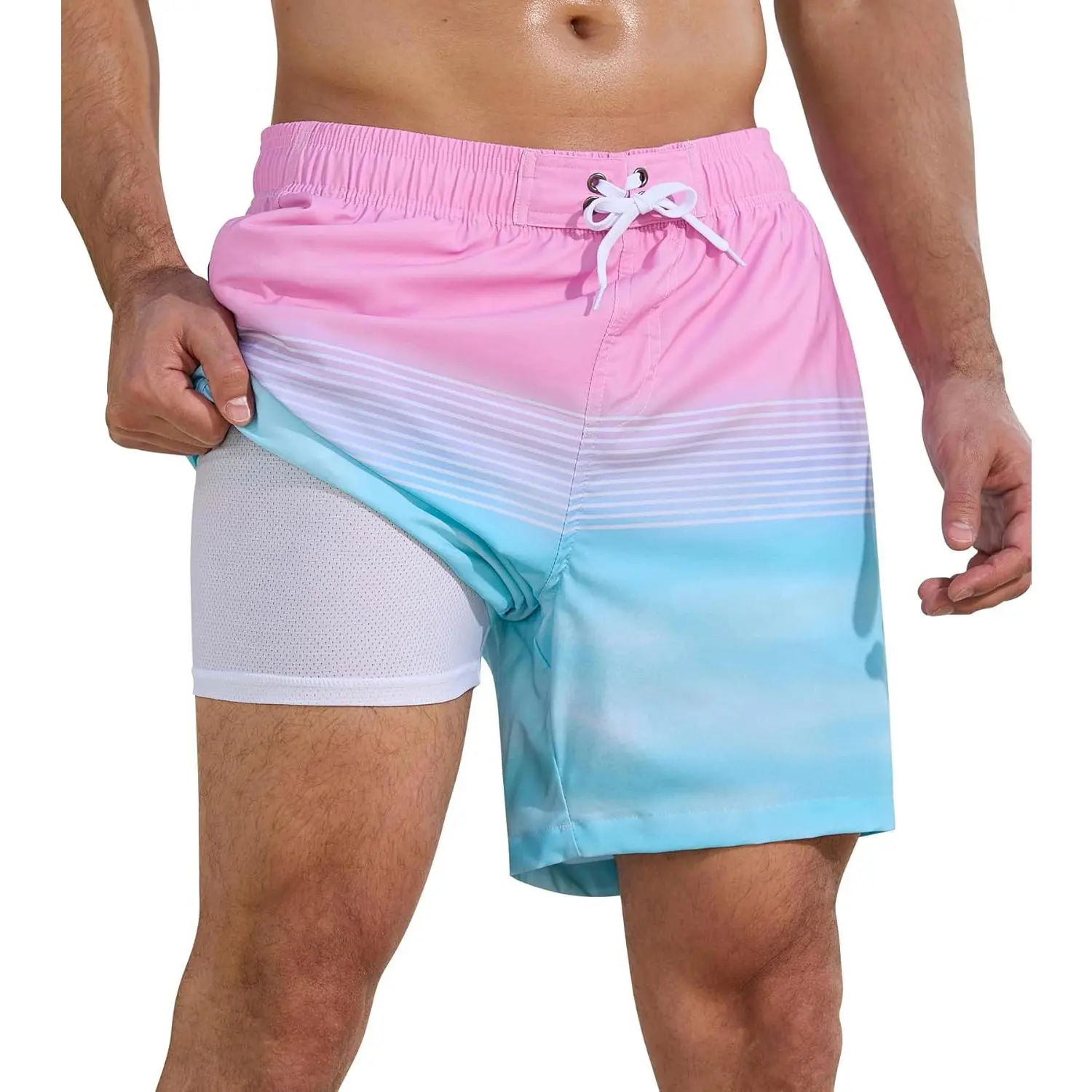 Mens Swim Trunks 2 in 1 Quick Dry Bathing Suit with Compression Liner Beach Shorts with Zipper Pockets