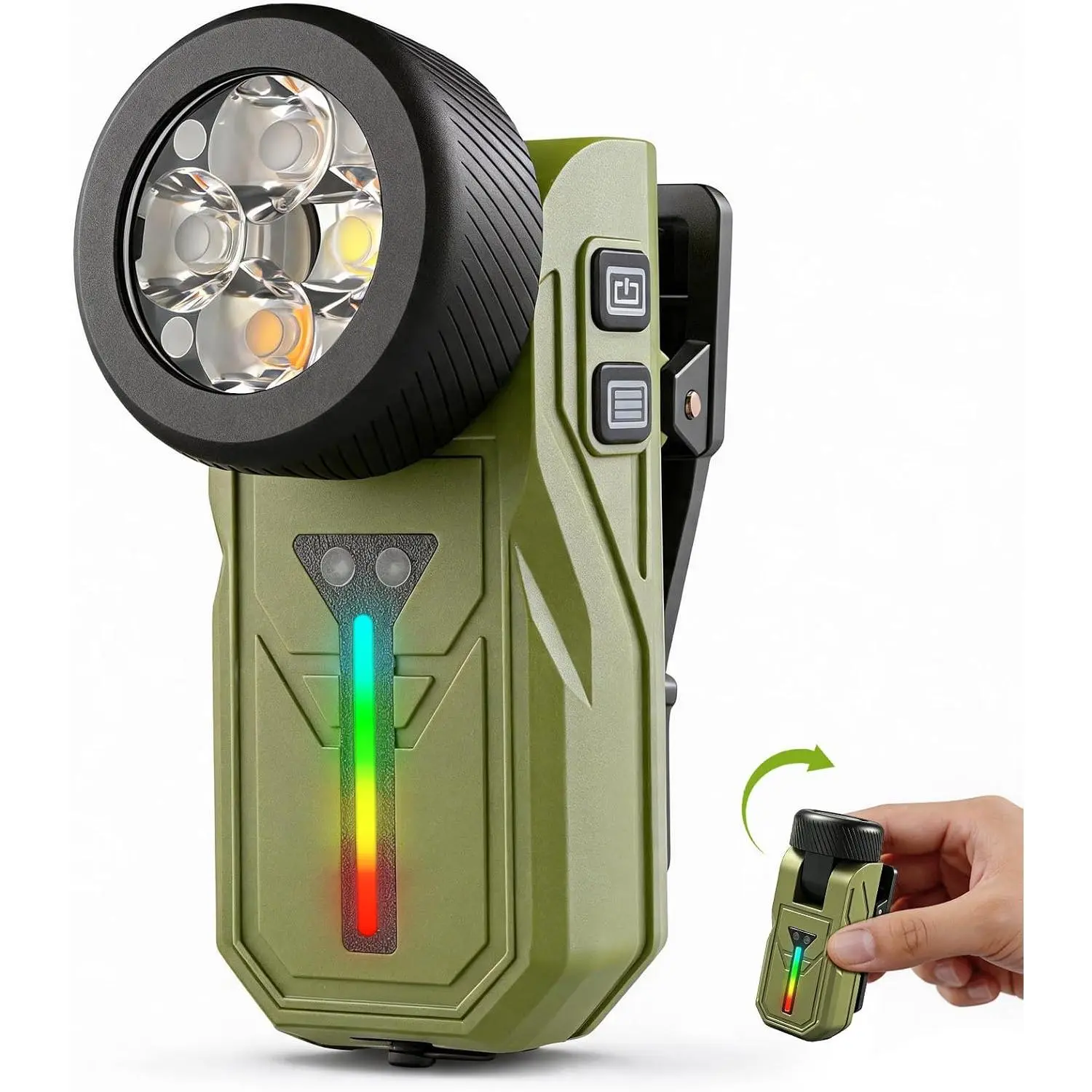 Rechargeable EDC Pocket Flashlight - 90° Rotating Work Light with Magnetic Clip-On (Holds Up to 0.6in Thick), 600 Lumens, White Warm Red UV Light, Motion Sensor, Flood Beam, Hands-Free Grip, Tools for Mechanics, Multi-Use for Garage Repair & Emergency, Me