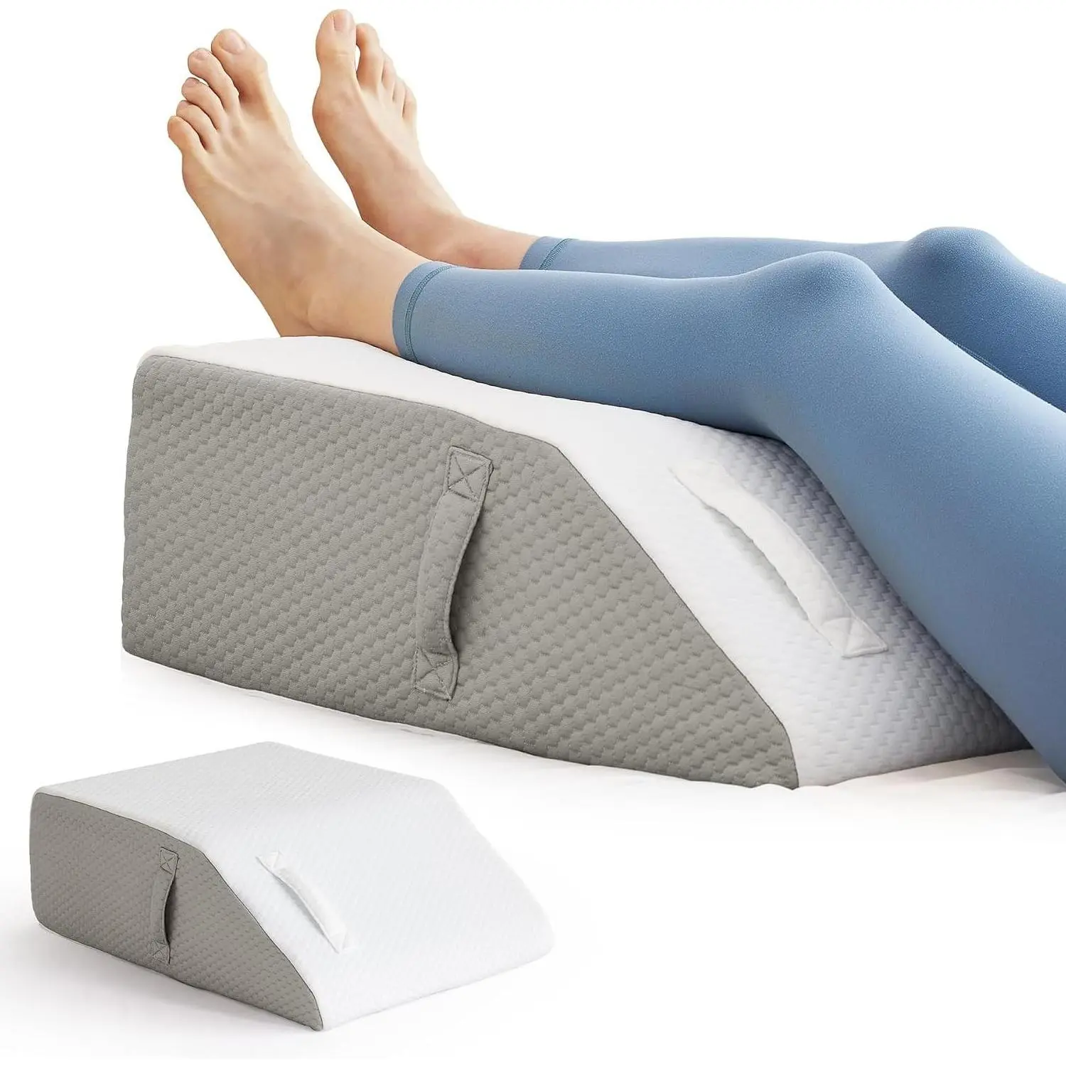 Leg Elevation Pillow for Blood Circulation & Swelling Relief – Memory Foam Wedge Pillow for After Surgery, Sleeping, Foot & Knee Support, Back Pain, 23.6×16.8×8 in, White/GreyGift