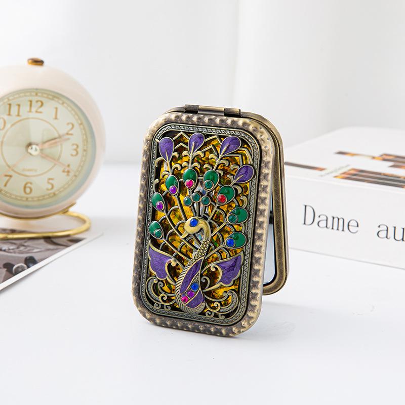 Aesthetic Retro Peacock Compact Mirror Double Sided Magnifying Portable Metal Folding Mirror Perfect Gift For Her