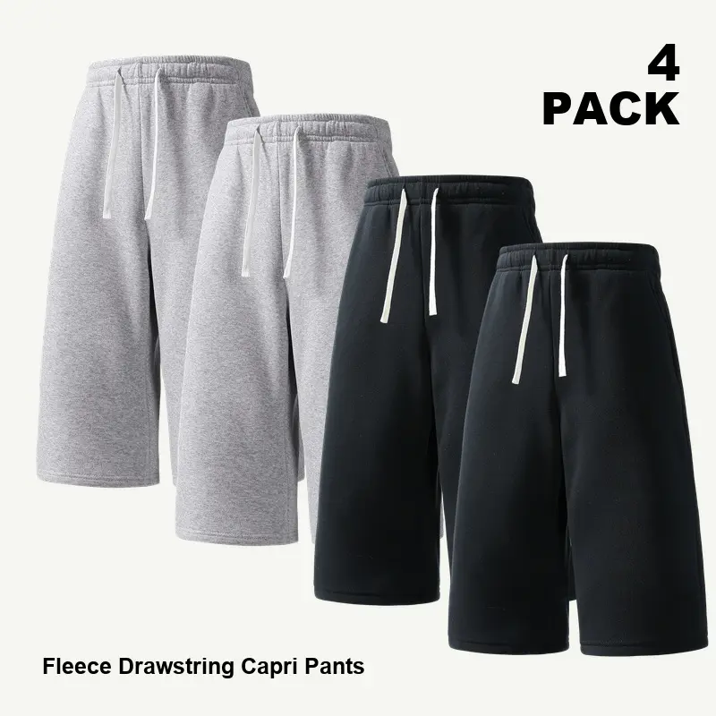 Men's 4-Pack Plain Knit Casual Shorts Set, Menswear, 2x Light Gray + 2x Black, Knee-Length, Relaxed Loose Fit, Drawstring Elastic Waist, Side Pockets for Walking, Vacation