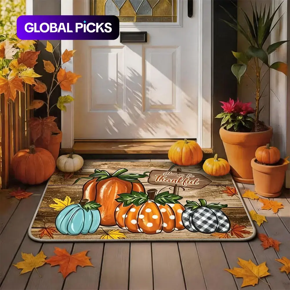 Thanksgiving Door Mat Entrance Mat, Pumpkin Maple leaves Pattern, Non-Slip Low Profile, Kitchen Floor Mat, Party Decor, Home Decoration Funny front door indoor and outdoor bathroom rugs fall rug mat Carpet Bohemian Boho Style Rug #GLOBAL PICKS