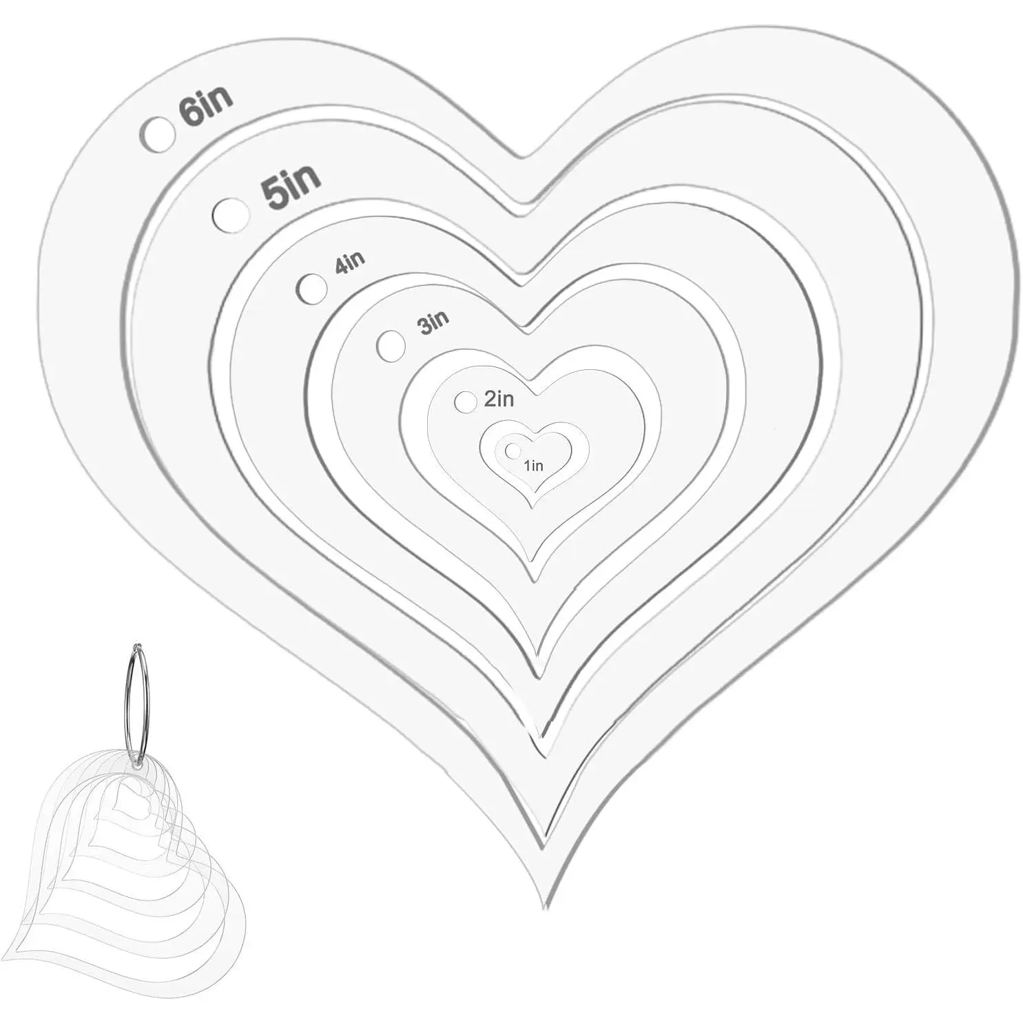 6 count Heart Quilting templates Set with Hinged Ring, Transparent  Heart Template Ruler for Fabric Marking, Sewing, Craft Design (1 to 6 Inch)