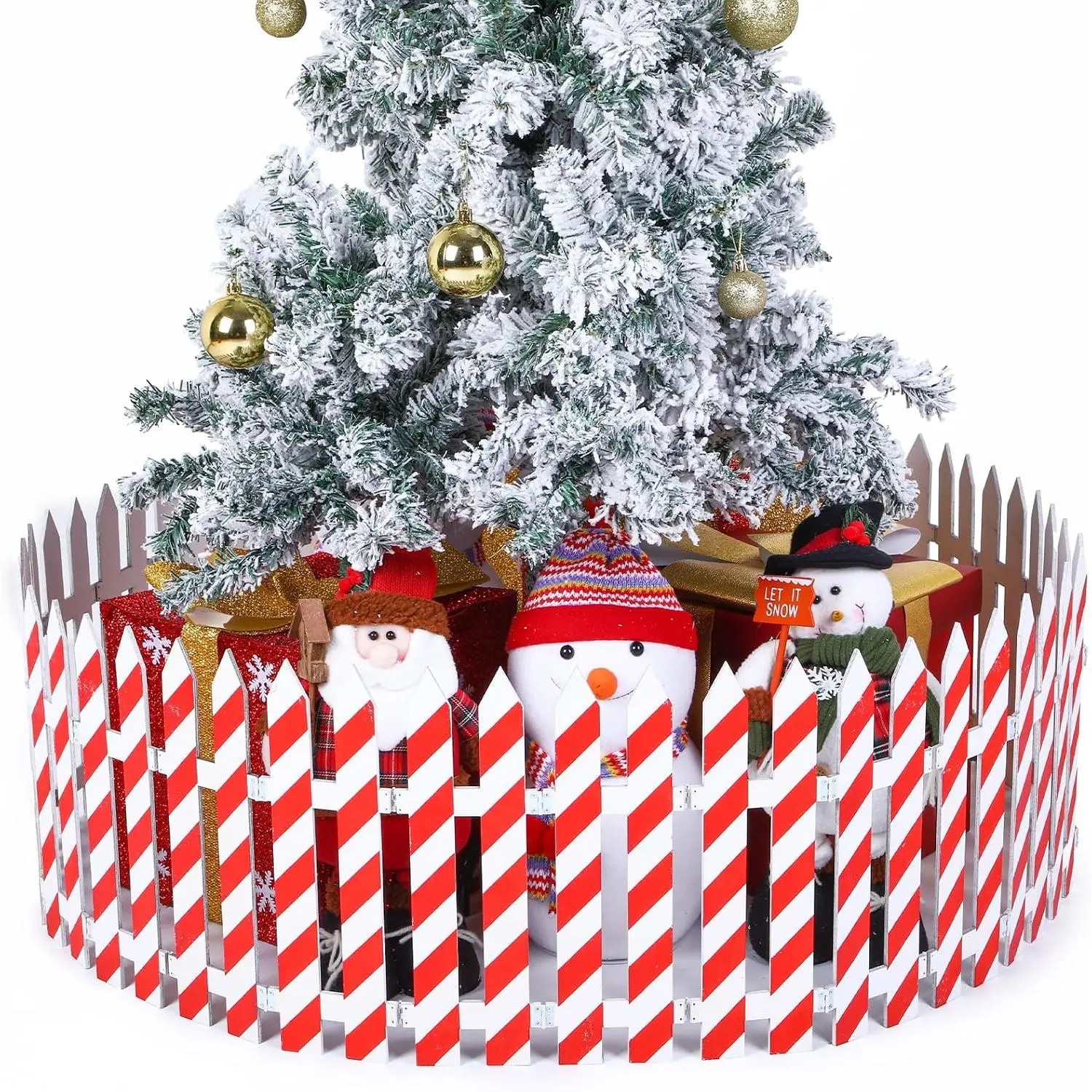 30 count 12inch Tall Wooden Christmas Tree Fences Christmas Tree Gate for Pets Candy Red Stripes Barrier Xmas Decoration Picket Fence Border for Dogs Xmas Party Indoor Outdoor