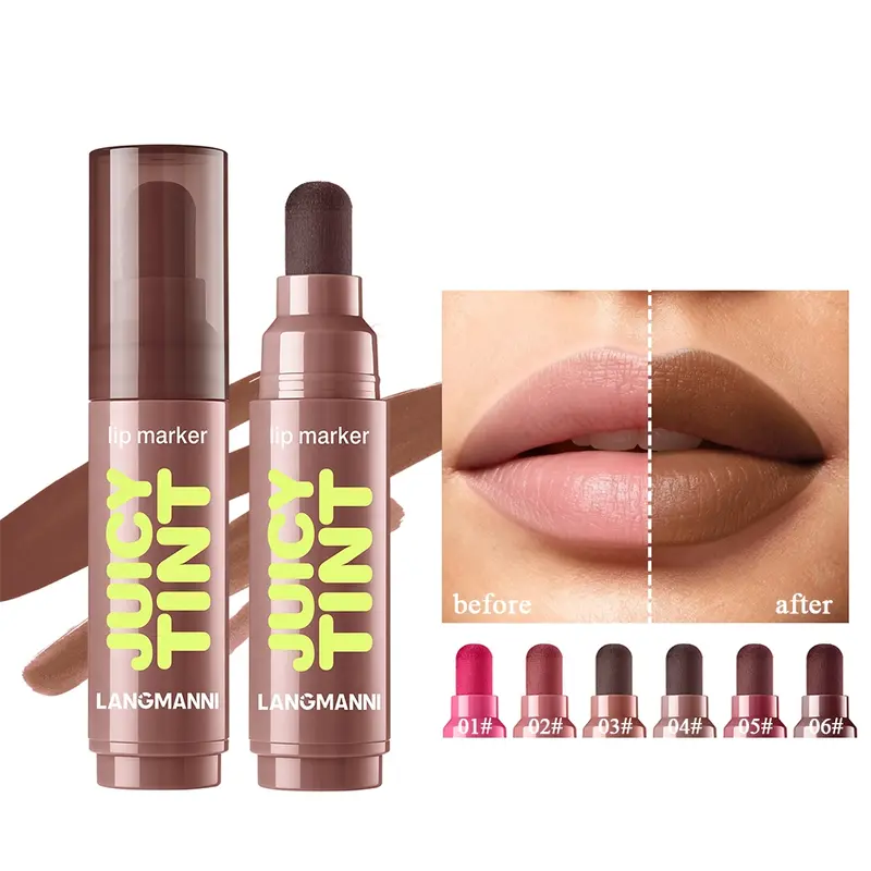Juicy Tint Lip Marker, Long Lasting Transfer Proof Glossy Lip Tint, High Pigmented Non‑Drying Lightweight Lip Makeup with Sponge Tip