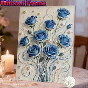 1pc 5D DIY Pearl Diamond Painting, Blue Rose Design, Stress Relief Craft Kit, Art, Home Decor Gift, Christmas Halloween Decoration