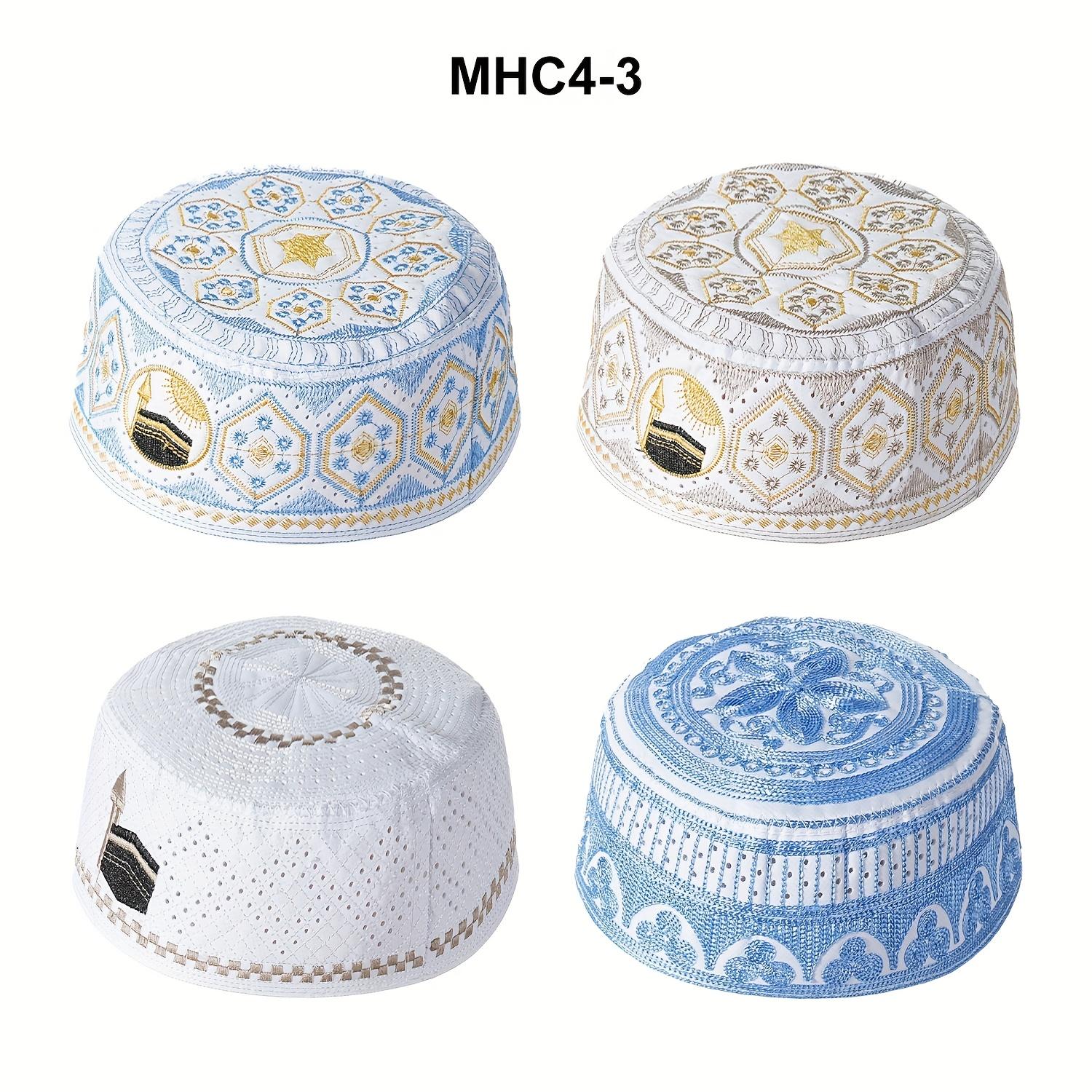 4pcs/set New Muslim Men Prayer Cap Hat Embroidery Leisure Cap Men Headscarf Turban Saudi Cap