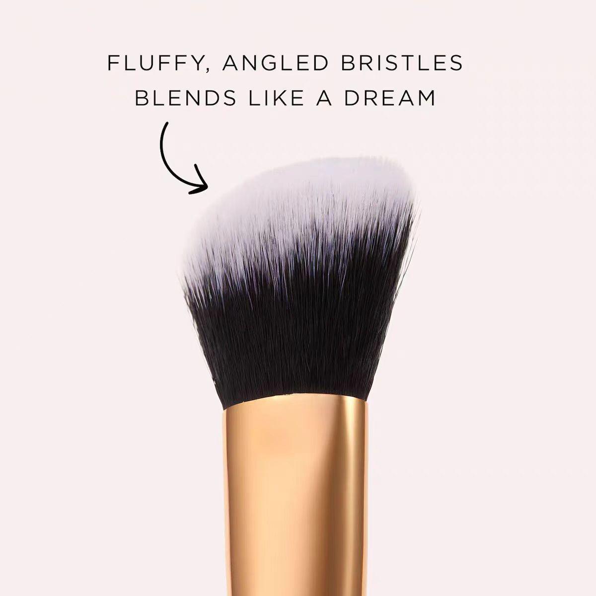 Soft-bristled dual-ended brush for loose powder, eyeliner, and face mask, bamboo-handled wooden eyeshadow brush, makeup brush