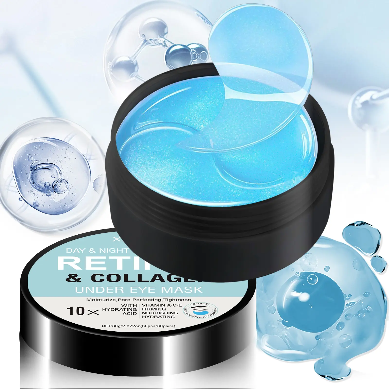 60pcs Retinol & Collagen Eye Mask, Day & Night Use, Vitamin a C E Infused, Hydrating & Nourishing, Anti-Dryness Saggy Dark Circles Care