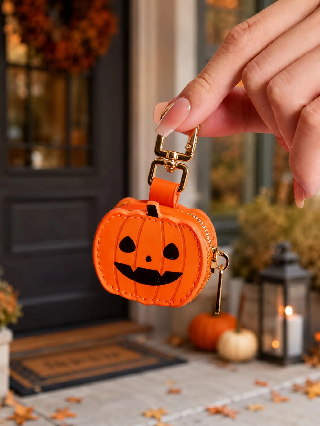 Halloween Pumpkin Bag Charm, Mini Coin Purse Keychain, Cute Handbag & Backpack Accessory for Women