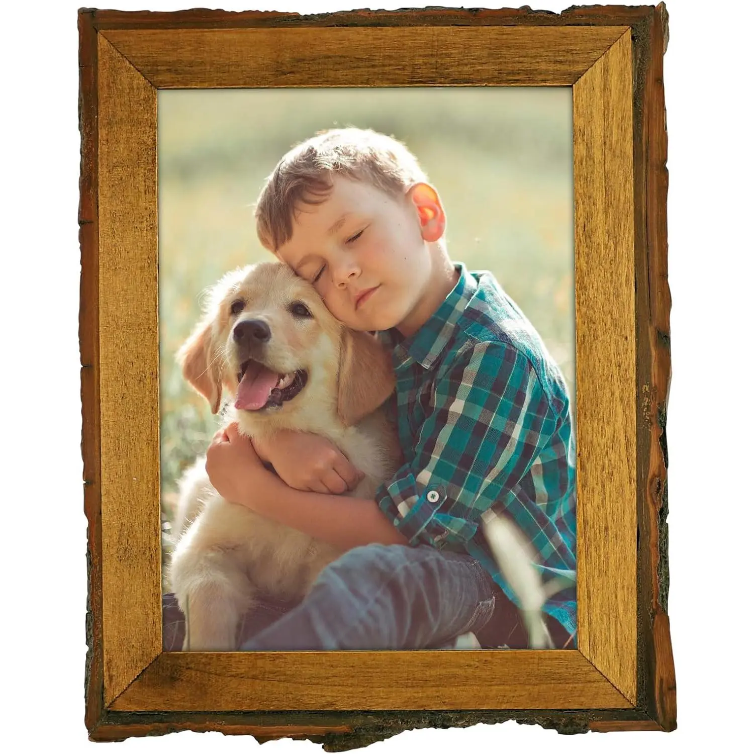 , 6x8 Picture Frame Rustic Brown, Solid  Picture Frame with Bark Edges & Real Glass Cover, Display Posters/Photos/Prints 6x8 for Wall Mounting,  Decor