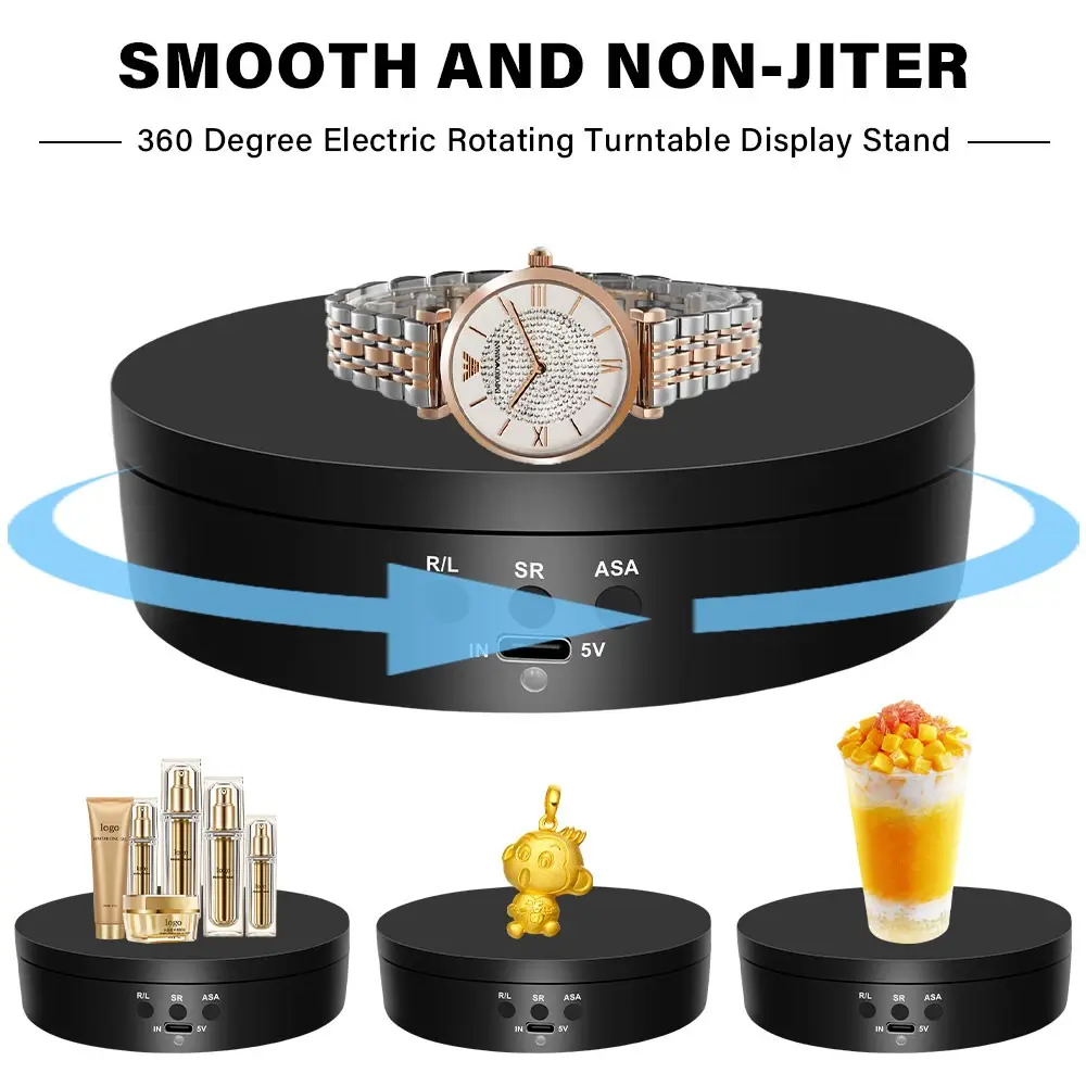 Classic Rotating Display Stand, 360 Degree USB Powered Electric Turntable, Adjustable Speed, Compact Design for Photography and Exhibits