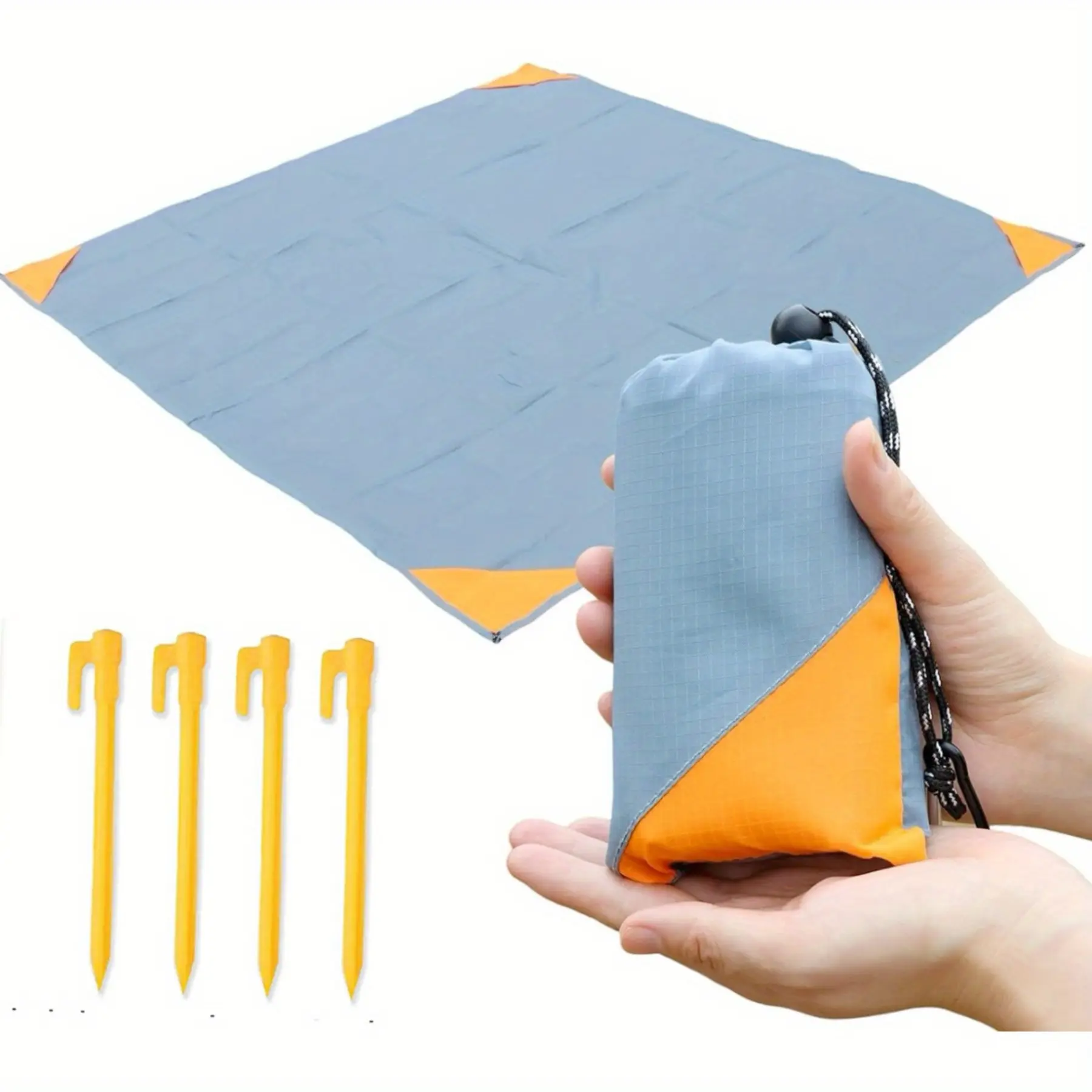 Pocket Picnic Blanket,Sandproof & Waterproof Lightweight Camping Tarp, Foldable Portable Pocket Beach Mat, Washable & Quick Dry Compact Outdoor Mat for Camping, Picnic, Lawn and Beach