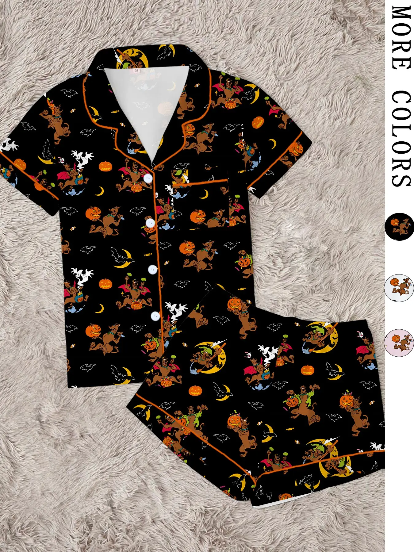 Women's Halloween Pajama Set, Cute Cartoon Pumpkin, Bat, Ghost & Animal Print, 2-Piece Short-Sleeve Sleepwear, Fitted for All Seasons