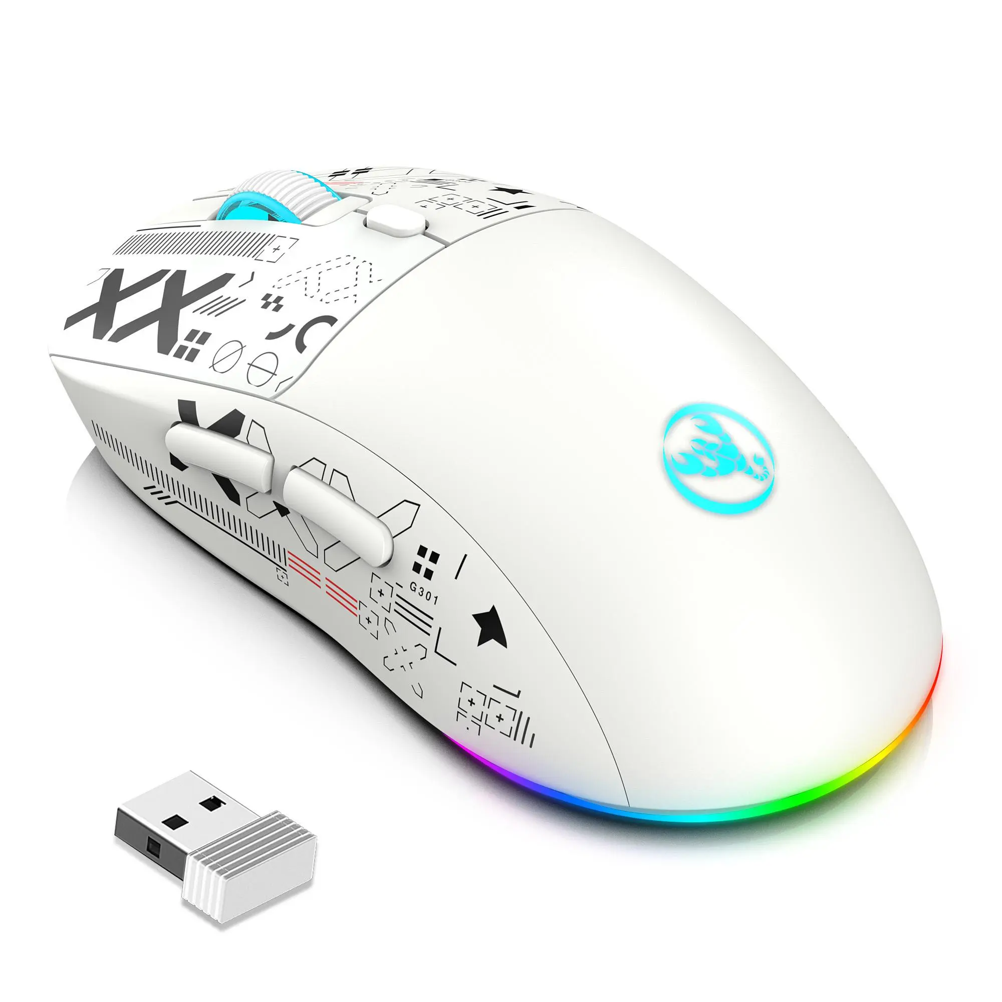 HXSJ Wireless Gaming Mouse, RGB Lighting Mouse, PAW3212 PIX Professional IC Positioning Accuracy Max 3600dpi Ergonomic Rechargeable 2.4G Wireless Mouse