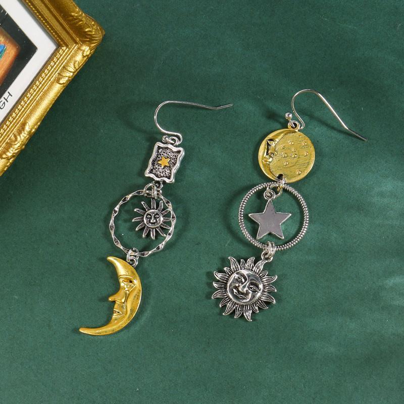 Greek Mythology Face Sun Moon Pendant Creative Design Women's Asymmetric Personality Pendant Earrings Party Gift Custom Jewelry