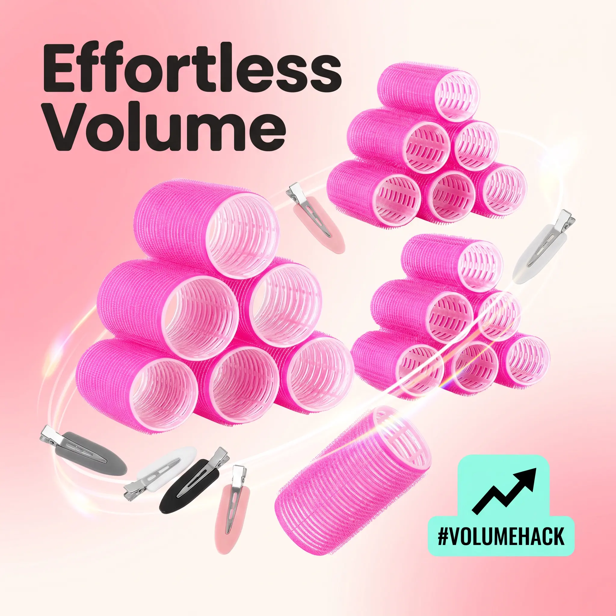 Women's Salon Self-Grip Velcro Hair Rollers - Heatless Haircare Styling Tool for Volume, Curls, Root Lift, Bangs, Reusable for Long, Medium, Short Hair