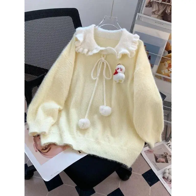Pullover Sweet Japanese Autumn Winter Chic Outfits Korean Fashion Knitted Sweater Women Sexy Elegant Vintage Y2k Clothing