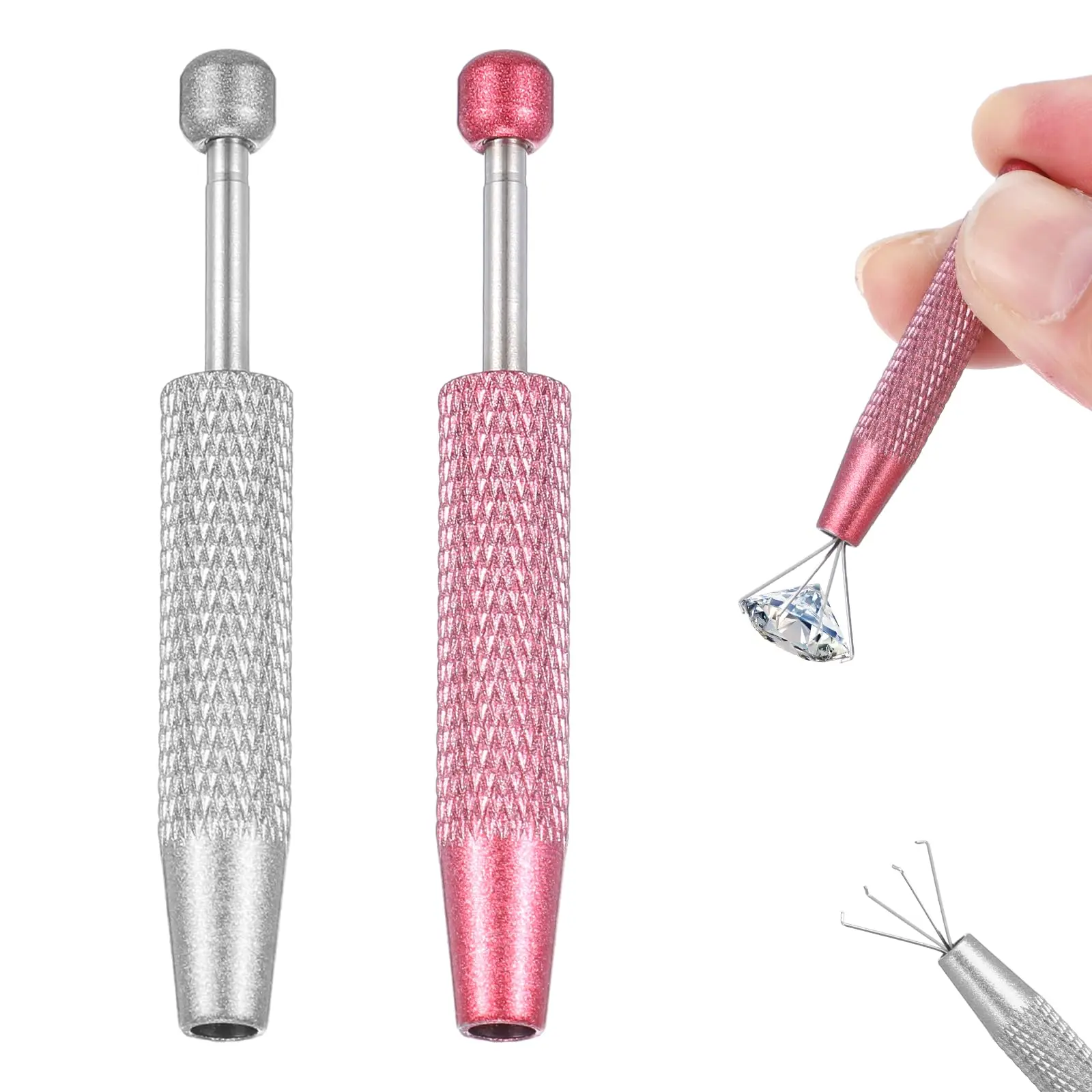 Piercing Ball Grabber Tool 2 Pcs, Mini Stainless Steel 4 Prongs Claw Tweezers, Jeweler Small Parts Pickup Grabber Piercing Ball Holder for Jewelry Craft, Watch Repair & Electronic Components