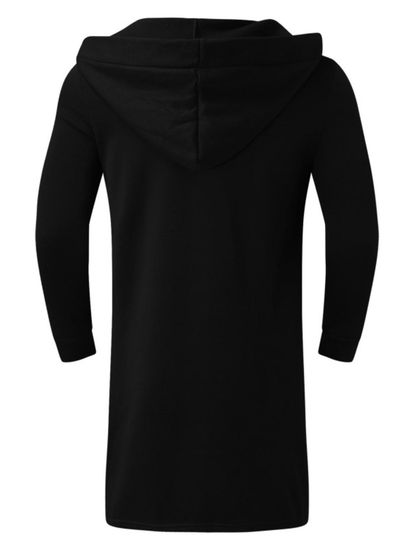 Men's Solid Pocket Hooded Cape Coat, Regular Fit Casual Long Sleeve Open Front Outerwear for Fall & Winter,   Hoodie Jacket, Men's Clothes for Daily Wear