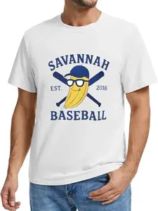 Savannah Banana Baseball Team Retro Illustration Short Sleeve T-Shirt, American Campus Casual Style, Soft Comfortable Versatile Top, Couple Sports Party Fashion Shirt