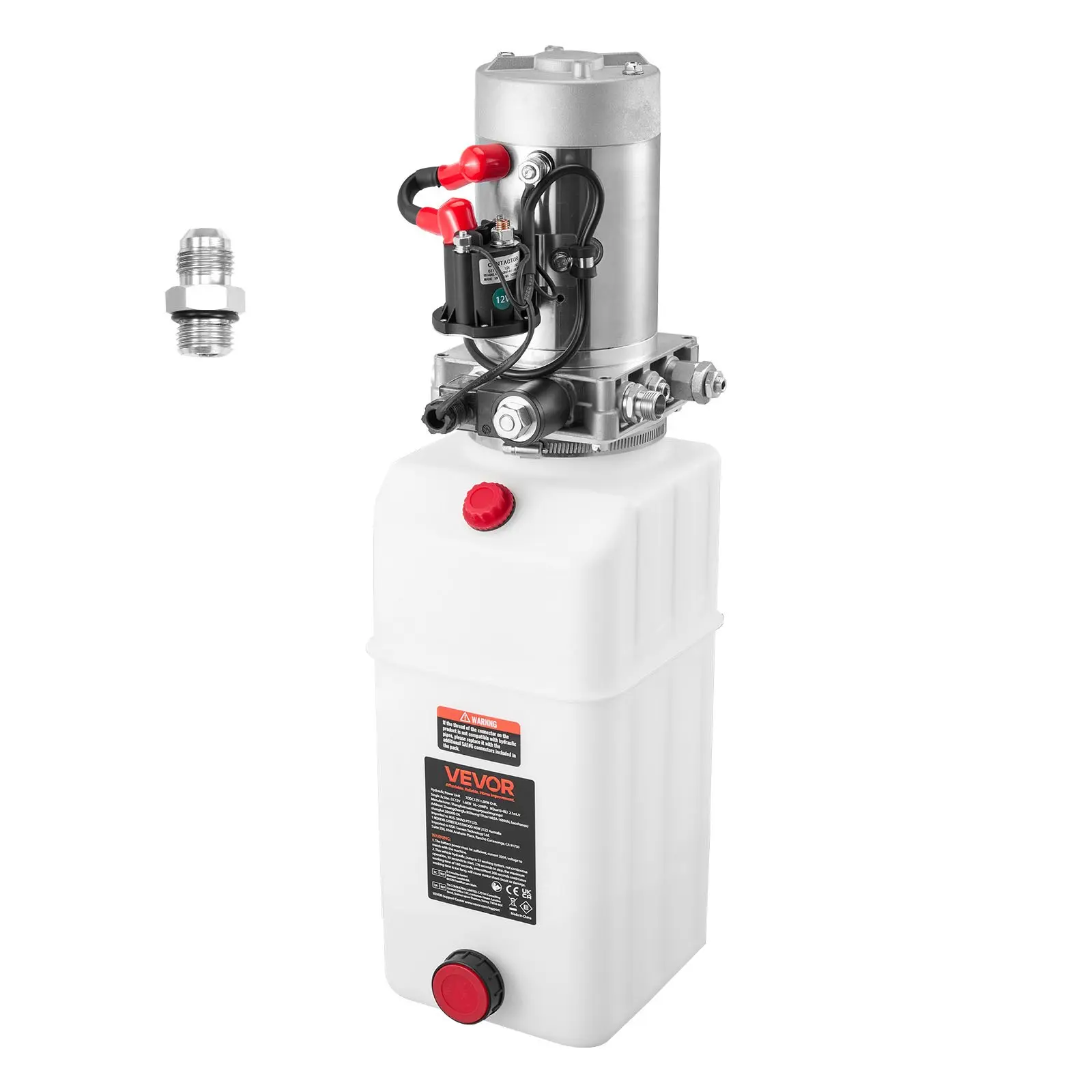 VEVOR 6 Quart Hydraulic Power Unit, Single Acting Dump Trailer Pump, 3200 PSI Max Relief Pressure 0.91 GPM Flow Rate, DC 12V Hydraulic Pump with Metal Reservoir for Dump Trailer Car Lifting, White