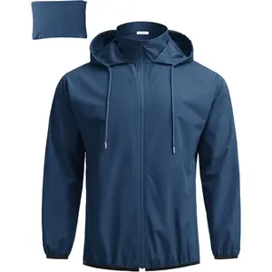 Men's Light Rain Jacket with Hood Packable Waterproof Raincoat Golf Rain Gear Travel Hiking Windbreaker