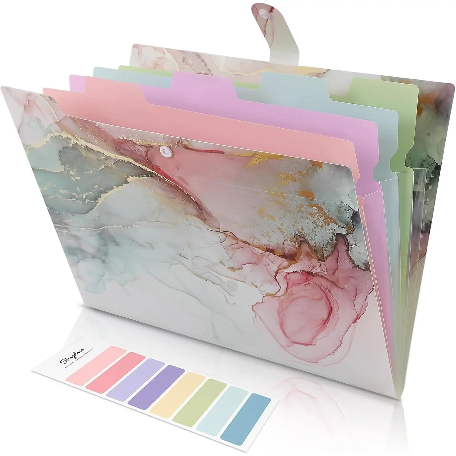 Expanding File Folder with 5 Pockets, Cute Accordion File Organizer, Letter Size Filing Folder, Letter Size Folders for Documents, School Office Supplies Marble