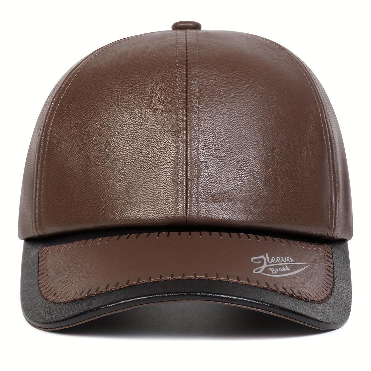 [Cozy Comfort] Men's Adjustable Faux Leather Baseball Cap - Warm, Casual Outdoor Hat for Fall and Winter, Ideal for Travel and Beach Parties, Beach Party Accessory | Casual Baseball Cap | Subtle Stitching Detail, Beach Hat