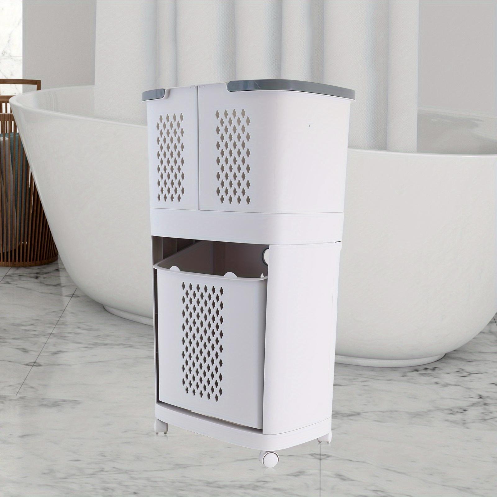 Removable Household Laundry Basket with Wheels, Bathroom Laundry Basket, 2-Layer Rolling Laundry Basket White