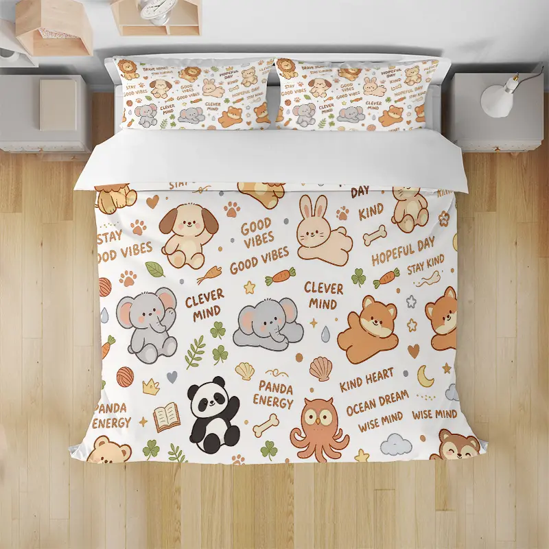 Cute Forest Animal Duvet Cover Set, Soft Microfiber Bedding Set, Aesthetic Cartoon Pattern Comforter Cover Set for Bedroom Decor, No Comforter