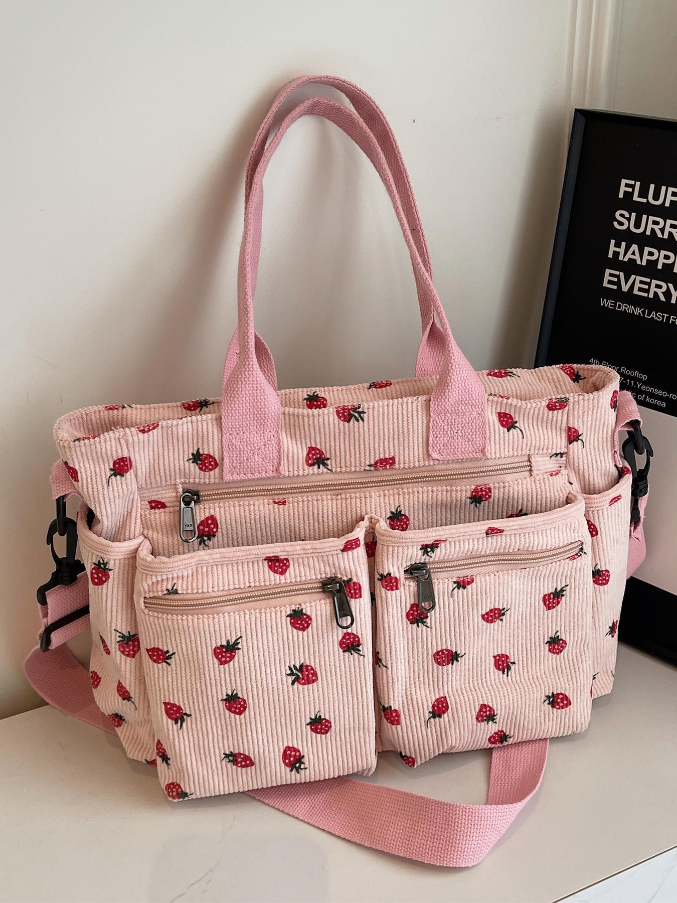 Women's Strawberry Pattern Tote Bag, Large Capacity Shoulder Bag for Daily Used, Casual Shopping Bag, Casual Trendy Versatile High-quality Daily Commuting Bag, Girl Fashionable Bag