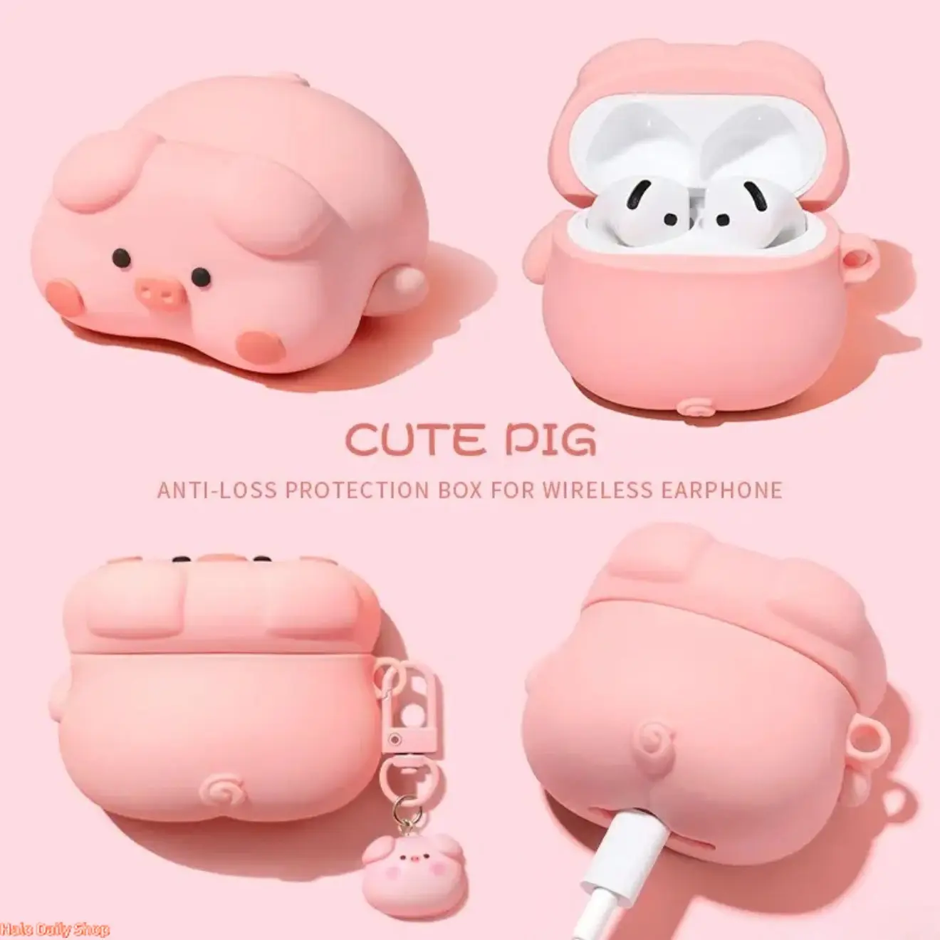Kawaii 3D Pig Chargeable Electronic Earphone Case - Soft, Scratch-Resistant Protection Cover, Cartoon Shell Compatible with Wireless Earbuds 4, Pro 2 & Pro 3 Charging Cases