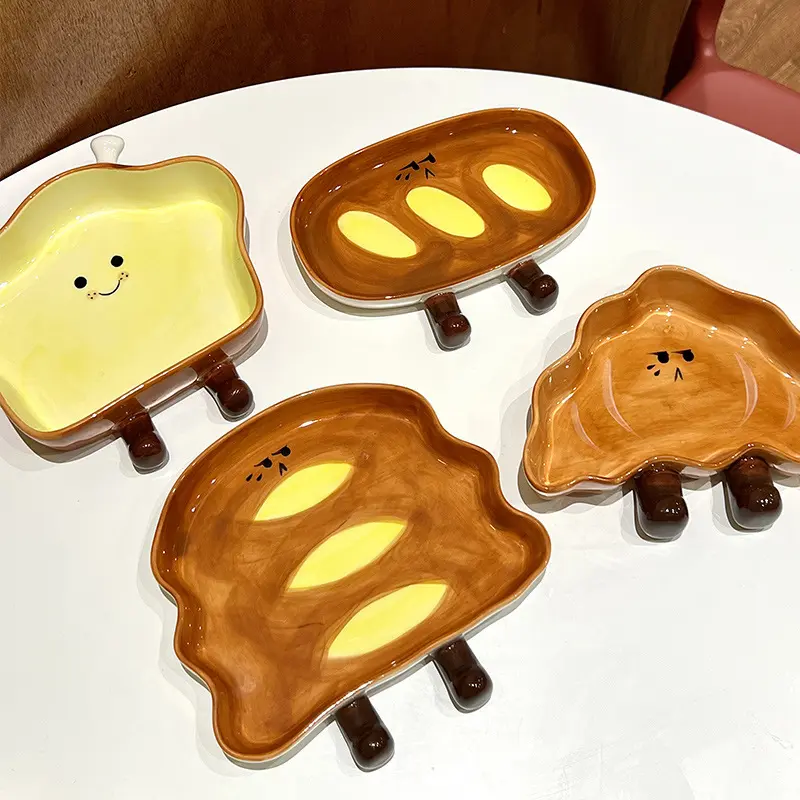 ceramic bread dish, cute bread condiment dish, beautiful underglaze color dish, household dipping sauce dish
