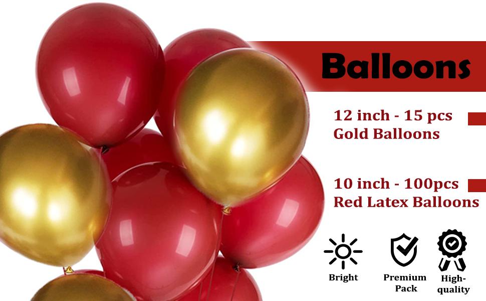 Balloon Garland Kit 115 Pcs Balloon Arch Garland Red Latex Balloons, Metallic Gold Balloons 16 Ft Arch Strip for Anniversary Day Decor Wedding Birthday Decorations Engagement Party Decor