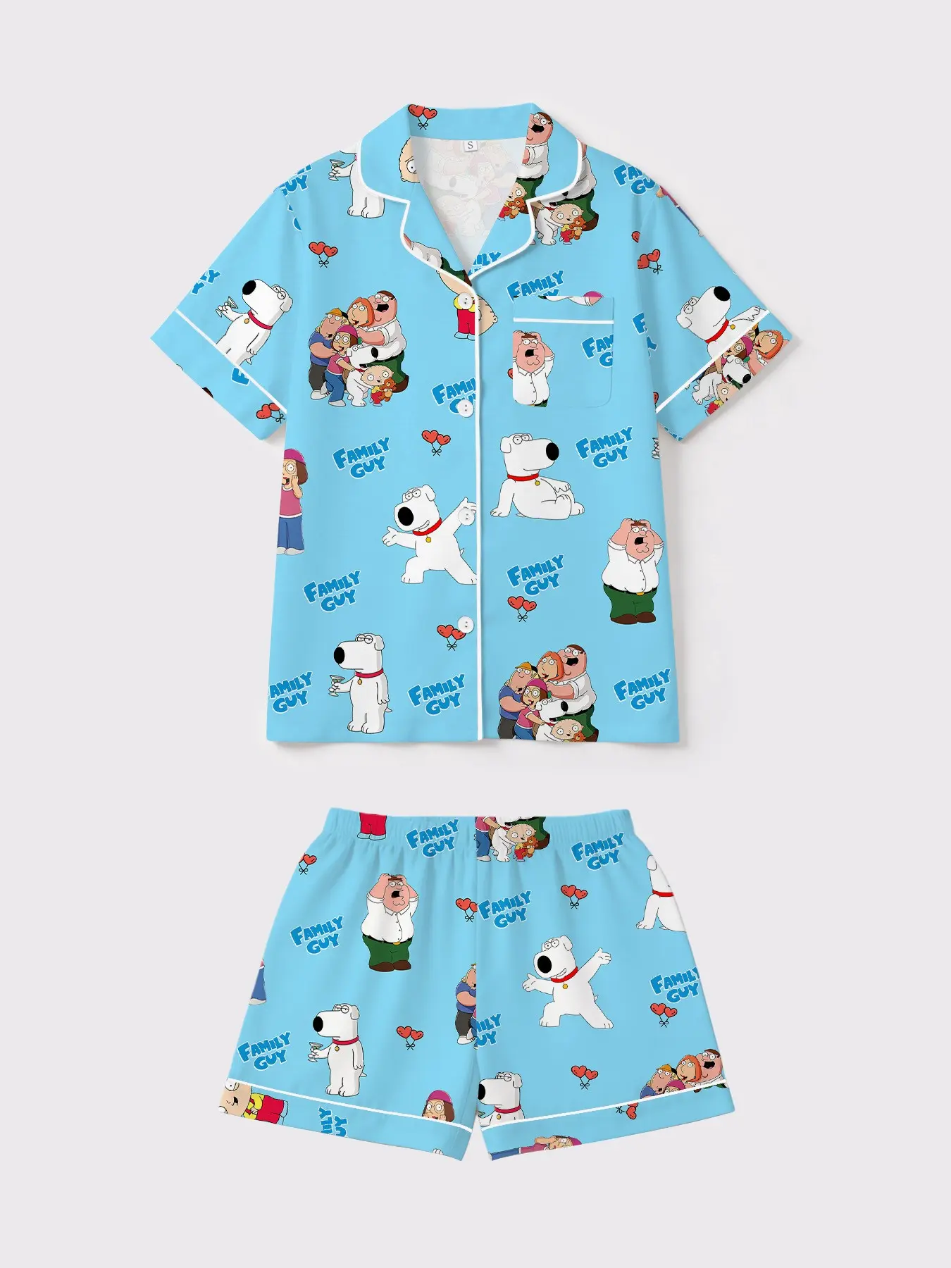 Women's Pajama Set, Pyjamas, Nightwear Sleepwear, Soft Comfortable Sleepwear, Loungewear, Family Guy Print, Loose-Fitting, Short Sleeve, Casual Home Wear, Homewear, All Seasons