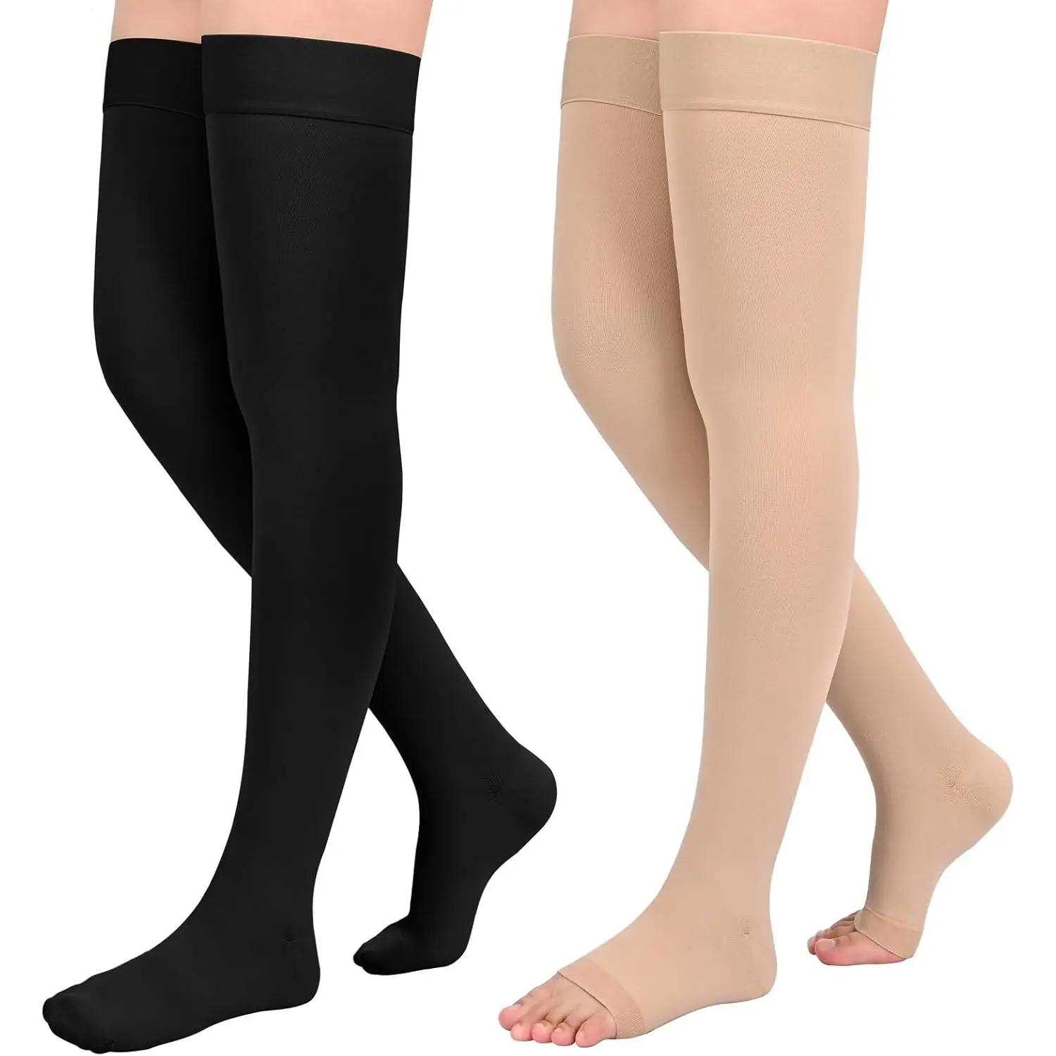 2Pairs 20-30mmHg Thigh High Compression Stockings for Women, Thigh High Compression Socks, Medical Compression Stockings for Pregnant, Teacher, Doctor, Varicose Veins, Swelling, lymphedema