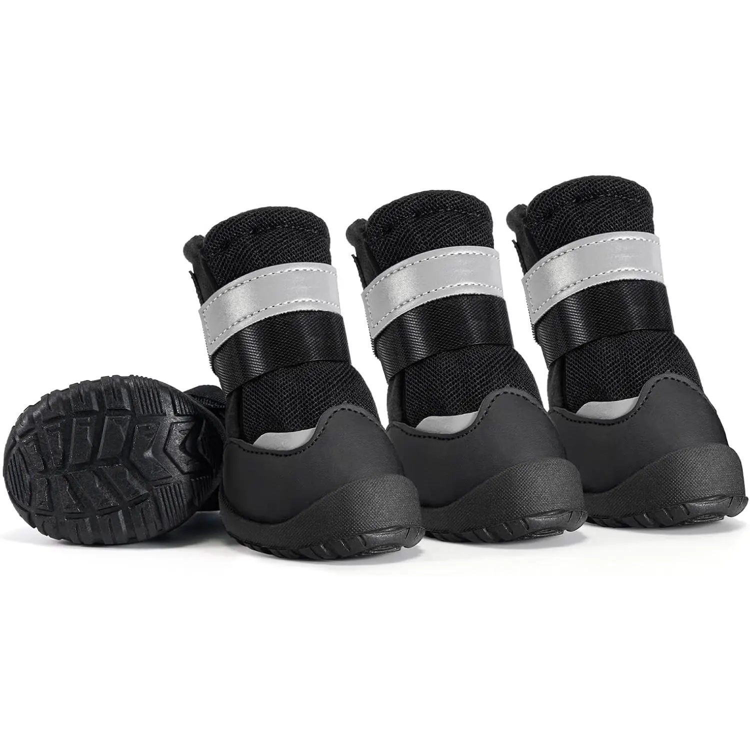 Dog Shoes for Hot Pavement, Breathable Mesh Dog Boots 4 Pack for Medium Large Dogs, Anti-Slip Paw Protectors with Reflective Straps, Easy-On Dog Booties for Summer Walking Hiking (Black, Size 8)