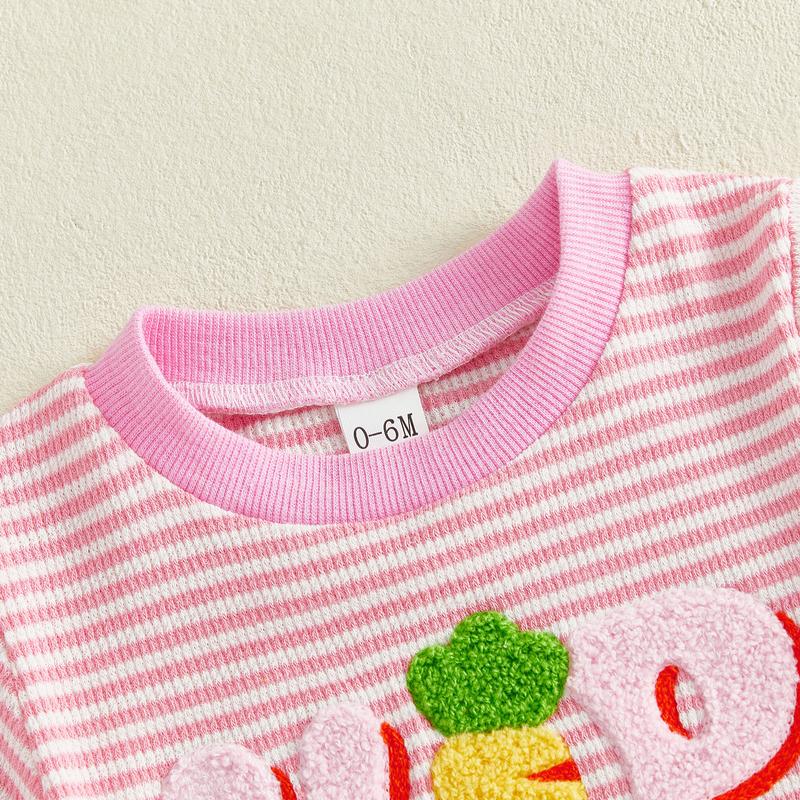 Toddler Baby Little Girl Easter Shorts Set Short Sleeve Carrot Bunny Letter Embroidery T-Shirt and Shorts Outfits 0-3 Years