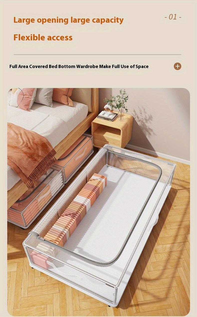 2pcs movable under-bed storage box with wheels, with cover, better storage items, wardrobe, bedroom, living room space-saving home box, bedroom clothes blanket storage box, under-bed storage drawer box., Under-Bed Storage