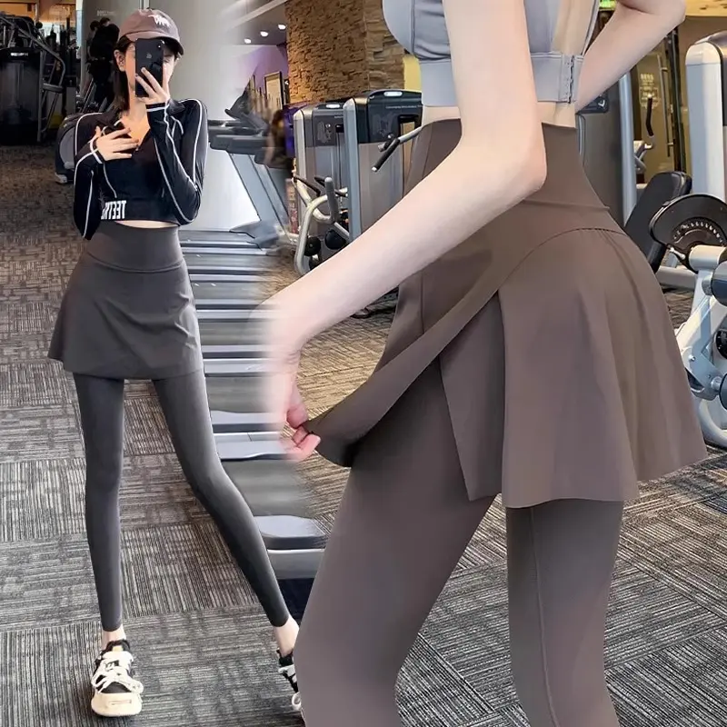 Women’s 2-in-1 Workout Leggings with Skirt, High Waisted Yoga Pants, Running Tights for Gym, Fitness and Activewear