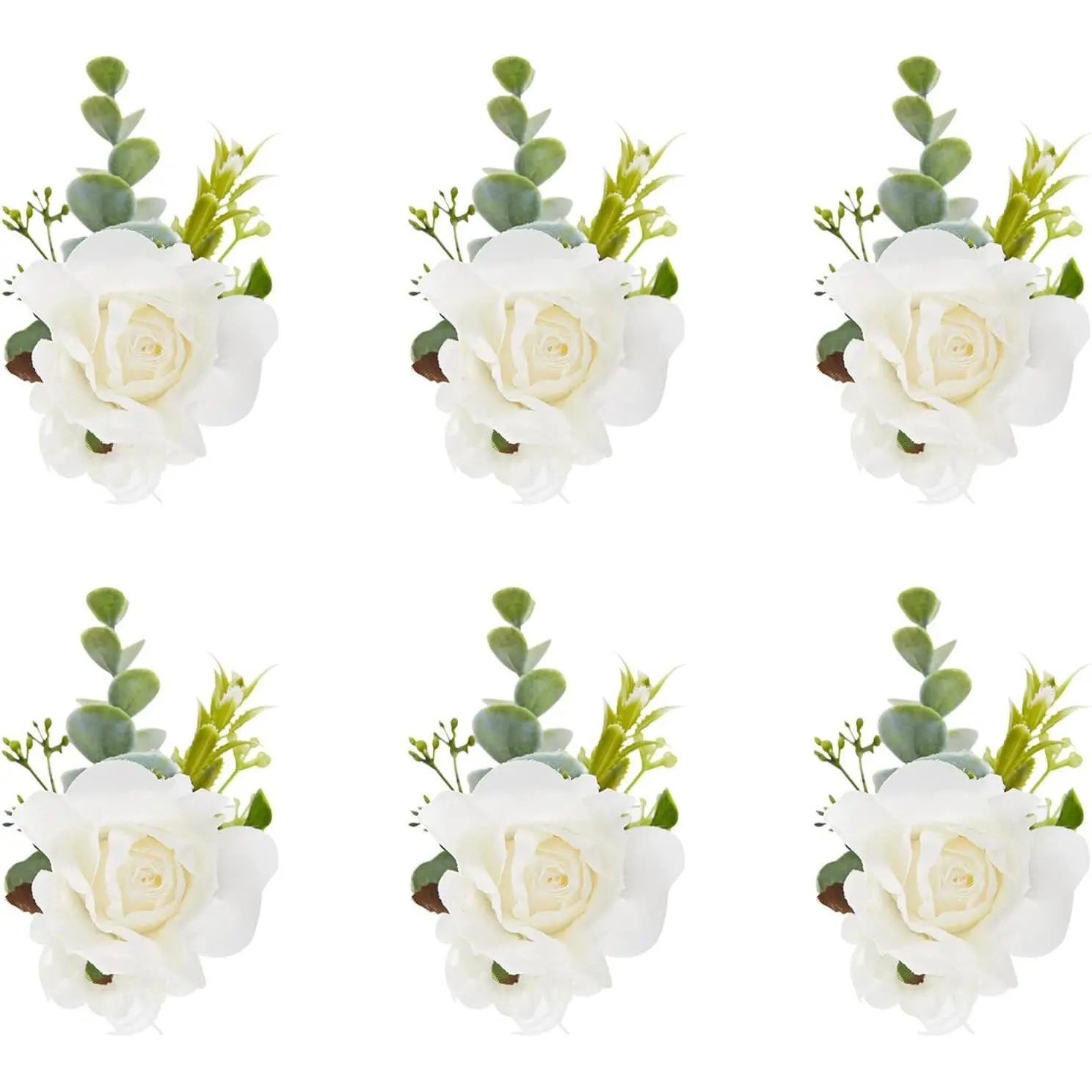 Women's 6Pcs Ivory White Artificial Rose Wrist Corsage Set - Decorative Hand Wristband for Wedding, Prom, Homecoming (Bride, Bridesmaid Use)