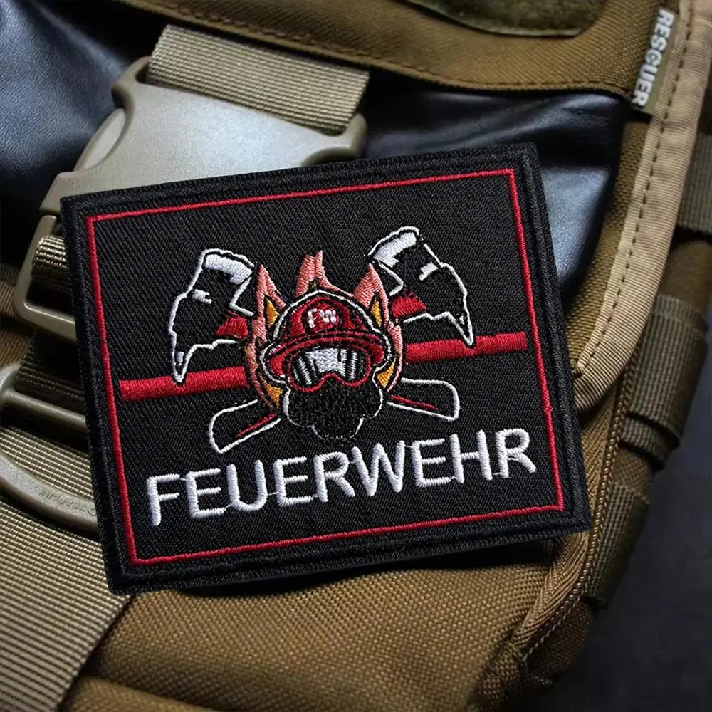 FEUERWEHR Patch German Fire Department Embroidered Badge Tactical Firefighter Morale Patch for Rescue Gear