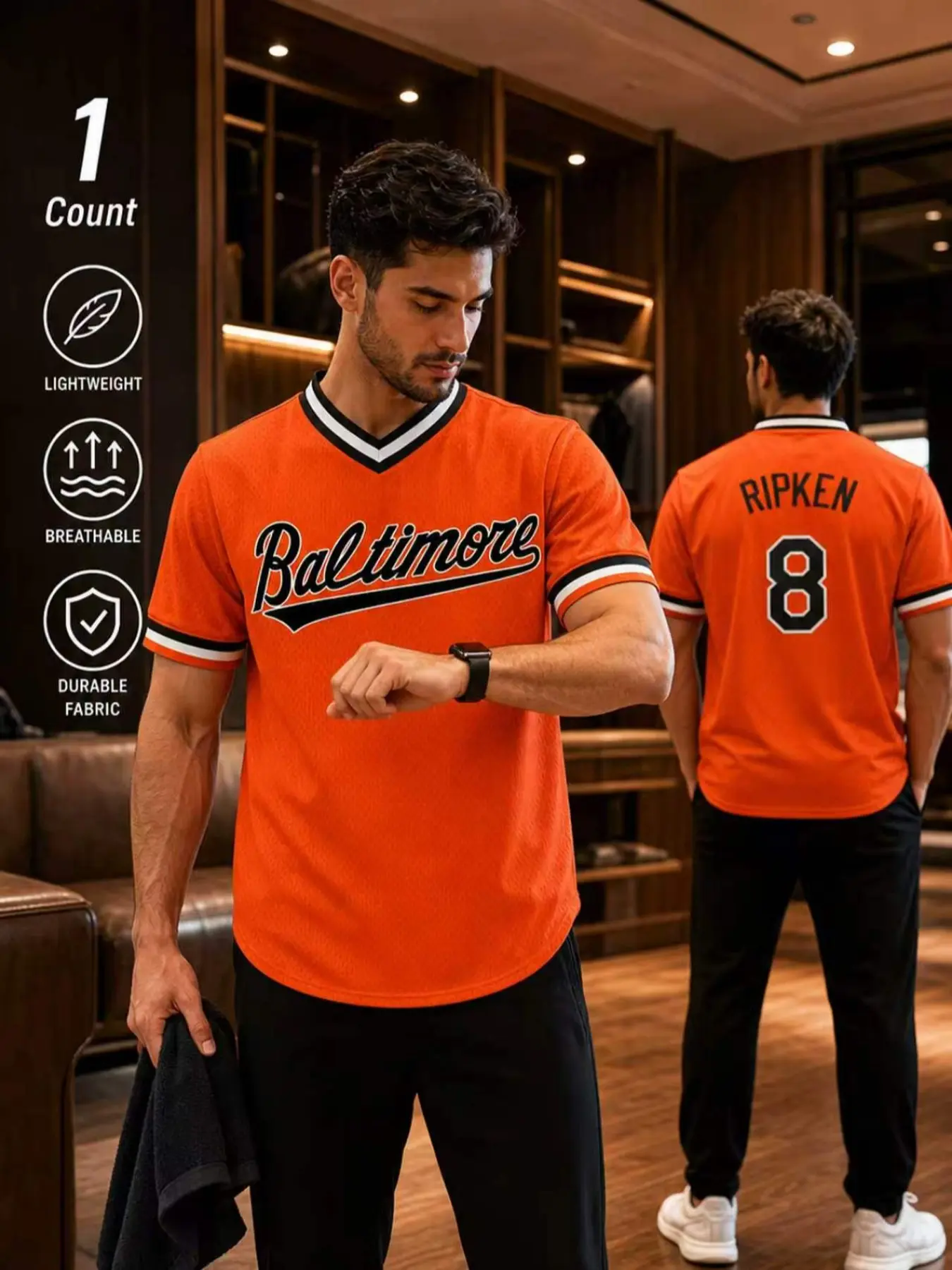 Retro Baltimore Baseball Jersey Embroidered V-Neck Mesh Unisex Casual Fan Apparel