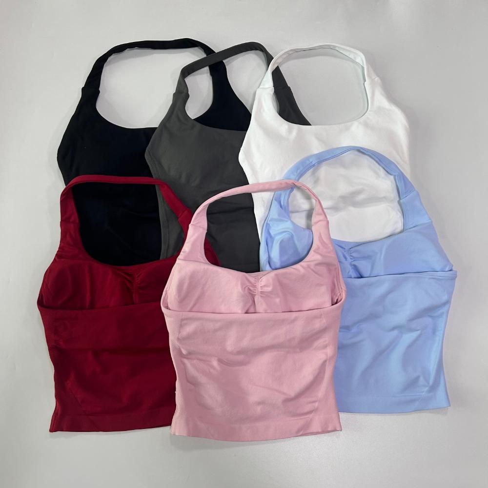 Seamless Halter Top Backless Longline Strappy Padded Gym Top Women Built-in Bra Removable Cups Activewear Yoga Workout Tank Tops Seamless Halter Top Backless Longline Strappy Padded Gym Top Women Built-in Bra Removable Cups Activewear Yoga Workout Tank Tops